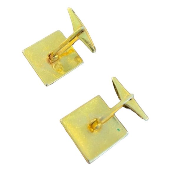 Vintage Damascene Art Deco Floral Cuff Links Black Gold Tone Metal Retro - Picture 2 of 2